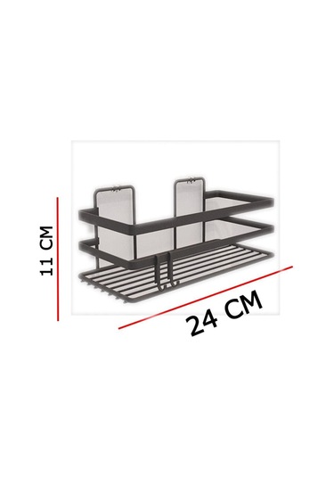 Suntel Krom Renk Yapışkanlı Kancalı 2 Adet Set Banyo Rafı Gri