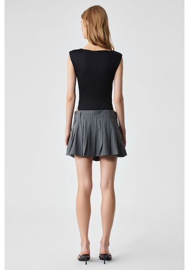 GRIMELANGE Chıncago Kadın Regular Çizgili Yüksek Bel Gri Etek Gri