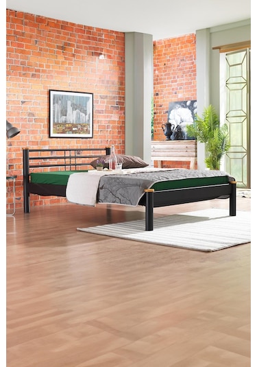 Kappis-s Çift Kişilik Ferforje Metal -siyah Ahşap Latalı Karyola