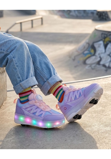 Tuğba Ortopedi Çocuk Kol Saati Hediyeli Işıklı Tekerlekli Sneaker Lila