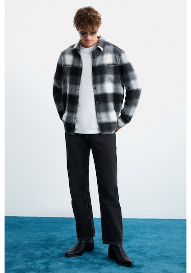 Sagan Erkek Pamuk-polyester Gömlek Yaka Relaxed Oduncu Siyah Gömlek