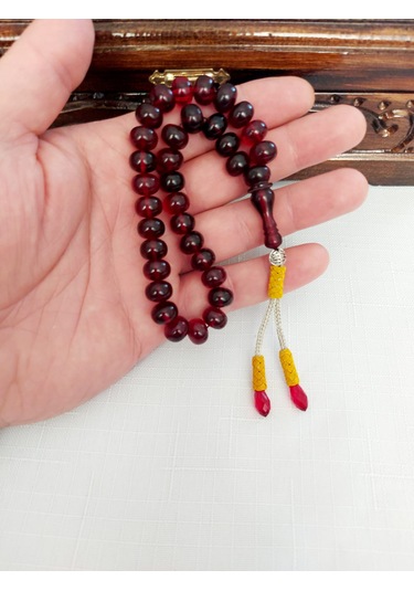 Soma Tesbih Trabzon Bakır Kazaz Püsküllü Ateş Kehribar Tesbih Ölçü: 7,5 X 10