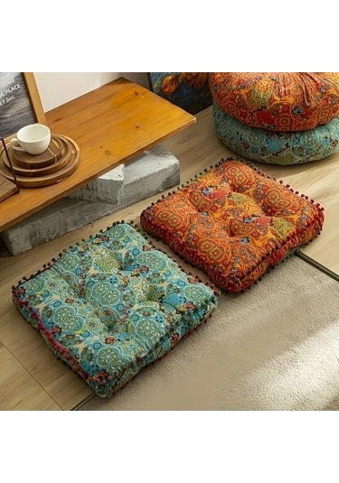 Trendooze Boho Turkuaz Mavi Yastık Püsküllü Sarı Turuncu Polyester Yatak Yumuşak Turuncu