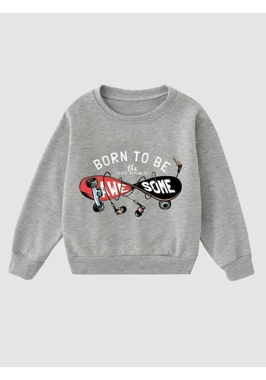 2'li 1980-awesome Baskılı Erkek Çocuk Gri-siyah Sweatshirt Gri - Siyah4