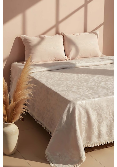 Style Pudra Çift Kişilik Yatak Örtüsü Seti Pembe