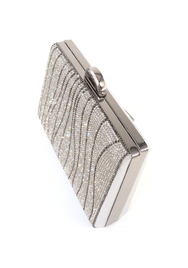 Suyolu Taşlı Gümüş Abiye Çanta Abiye Portföy Clutch Davet Gece Çantası Kadın Abiye Taşlı Çanta