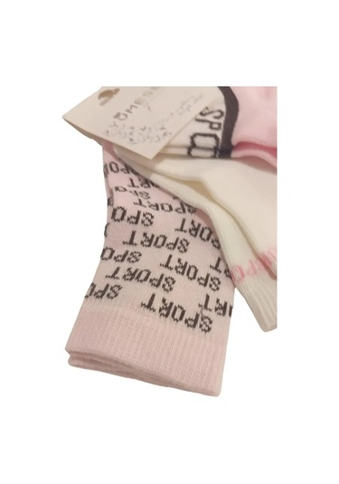 Kız Bebek Pembe Beyaz Asorti Yazı Detaylı Pamuklu Mevsimlik 3'lü Set Soket Çorap KARIŞIK RENK