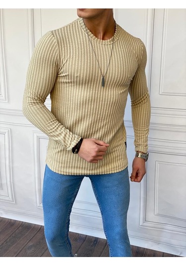Modefendi Armür Kumaş Pamuklu Çizgi Detaylı Sweatshırt Krem