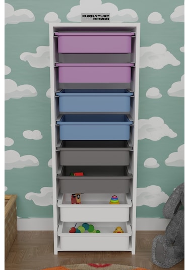 8 Sepetli Çok Amaçlı Dolap Oyuncak Mutfak Dolabı - Beyaz-karışık