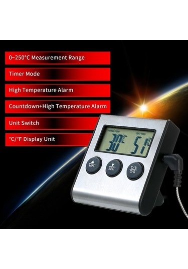 Dancemonkey Dijital Termometre Mutfak Izgara Gıda Derece Alarmlı 250 C Iq Lcd