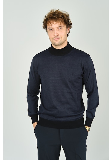 Woolen World Erkek Yarım Balıkçı Yaka Triko Kazak 5223 Lacivert Lacivert