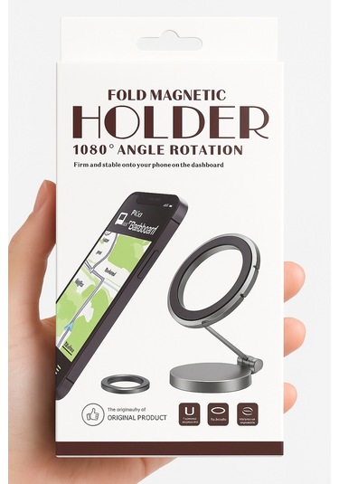 Araç İçi Telefon Tutucu Mıknatıslı Gri Oynar Başlıklı Gri