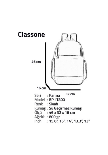 Classone Bp-It800 Parma 15.6" Laptop - Notebook Sırt Çantası-Siy