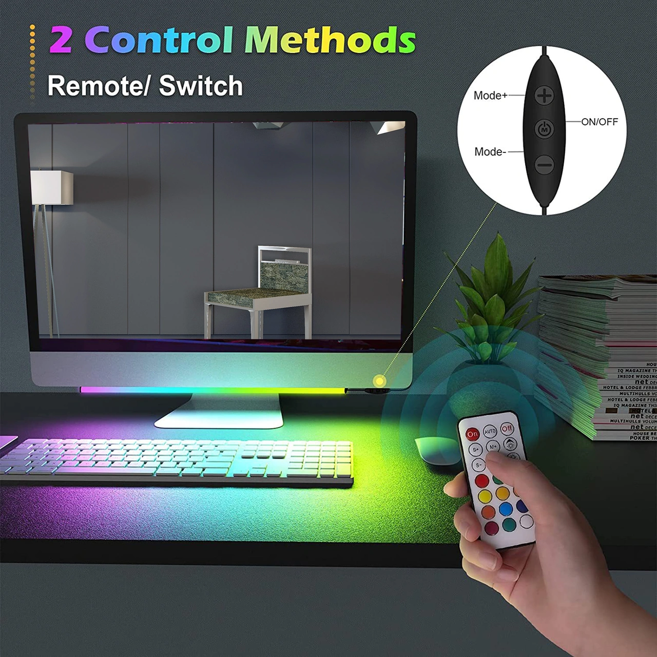 Fosenze Rgb Renkli Mikrofonlu Klavye Işığı, Kumandalı Kontrol, Sesle Etkileşimli, Çift Renk Sıcaklığı, Ekran Arka Işığı, Tek Adet Diğer