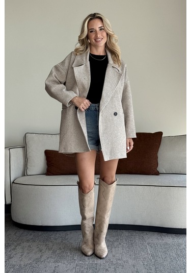 Vizon 1. Sınıf Kalite Balık Sırtı Oversize Kaşe Kaban Vizon