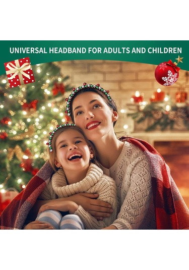 2'li Paket Noel Kafa Bandı Ve Noel Çanı Saç Bandı Kız Çocuk Saç Bandı Kırmızı Yeşil Gümüş Saç Aksesuarları Çok  Renkli