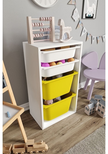 %100 Mdf - Small Mono 4 Sepetli Oyuncak Dolabı Sarı