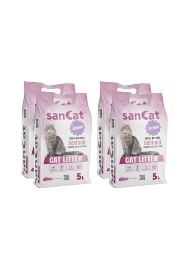 Sancat Premium Lavanta Kokulu Topaklaşan Beyaz Bentonit Kedi Kumu 4 x 5 L