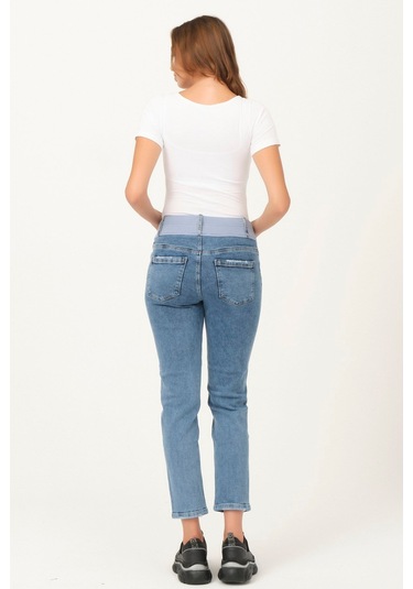 Busa Hamile Alt Karın Destekli Mom Fit Kot Pantolon Mavi-mavi