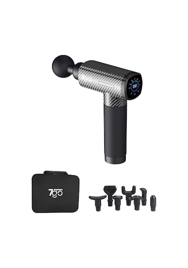 7go 7gmg3 Masaj Tabancası 8 Başlık 30 Kademe Hız Lcd Ekran Sessiz Güçlü Motor 1500mah Bata Siyah