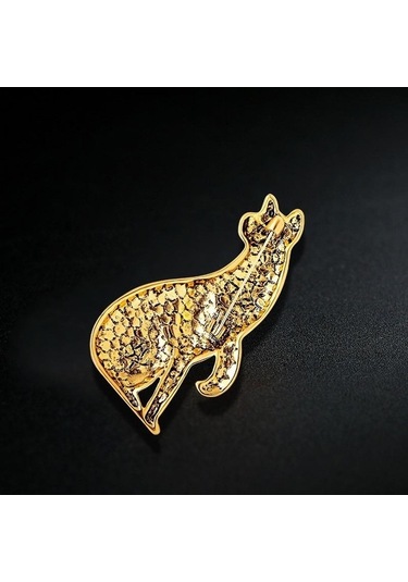 Novahub Altın Kadın Moda Kristal Sevimli Kedi Broş Kadınlar Için Lüks Sarı Altın Gümüş Renk Alaşım Hayvan Broş Emniyet Pimleri Altın Altın