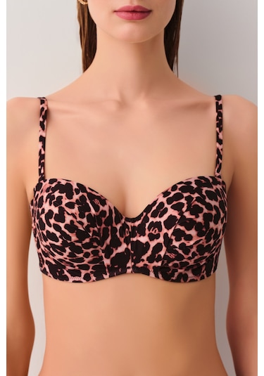 Suwen Leopard Diana Straplez Bikini Üst Sb25565543543 Leopar Desenli