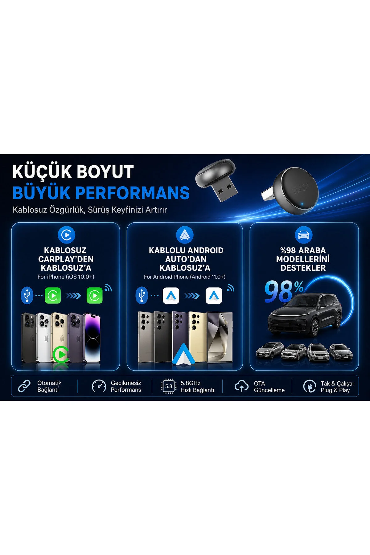 Drivebox 2026 Versiyon Bluetooth 5.4 Kablosuz Carplay Adaptörü Diğer
