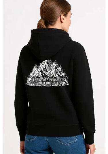 Vexor Nihilist Penguen Temalı Oversize Kapüşonlu Sweatshirt - Siyah
