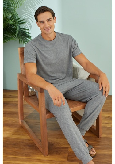Erkek Kısa Kol Gri Melanj Pijama Takım C1t6n49 001