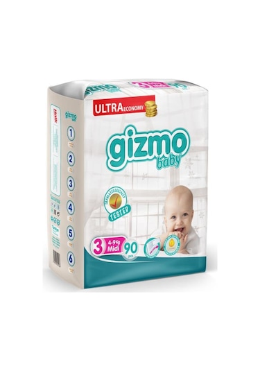 Gizmo Bebek Bezi Ultra Eco Paket 3 Numara Midi 90 Adet 3 Numara