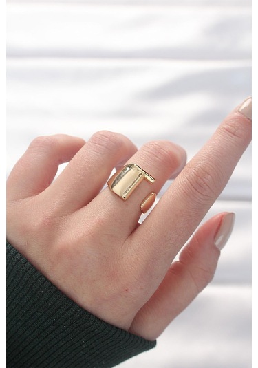 T Harfli Altın Renk Ayarlanabilir Yüzük Altın