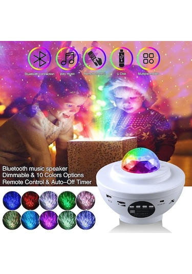 Beyaz Yıldızlı Gökyüzü Projektör Müzik Yıldızlı Su Dalgası Led Lamba Yatak Odası Için Bluetooth Ses Aktif Yıldız Gece Lambası Beyaz