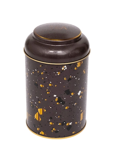 Terrazzo Brown Desenli Yuvarlak Metal Kutu, 10.5 X 15 Cm, 1.1 Lt