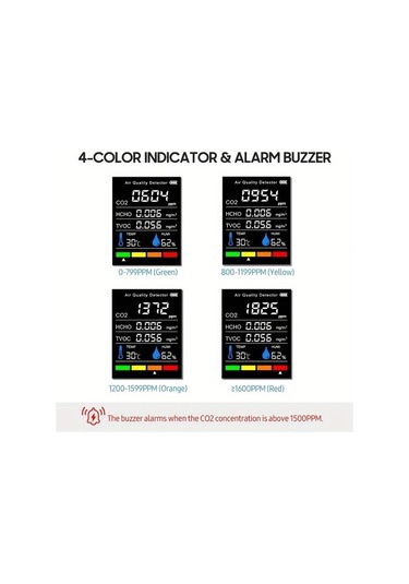 Boatshop1 5 İn 1 Hava Kalite Monitörü Pm2 5 Pm10 Hcho Tvoc Co2 Dedektörü Gerçek Zamanlı Usb Şarjlı Pil Renkli Lcd Ekran Siyah