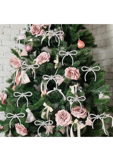 Geeksen Beyaz Bow Şekilli Parlak Noel Ağaçları Süsü, 12 Adet, Klipsli Montaj, Noel Atmosferi, Dayanıklı Ve Taşınabilir