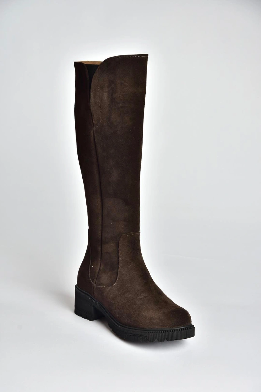 N654226102 Kahverengi Hakiki Deri Süet Günlük Kadın Çizme Kahverengi-süet
