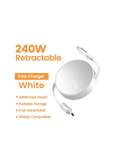 Crouch100/240w Pd Usb-c Geri Çekilebilir Hızlı Şarj Kablosu Iphone Uyumlu 15 Huawei Xiaomi Samsung Macbook Chınablack1.5m