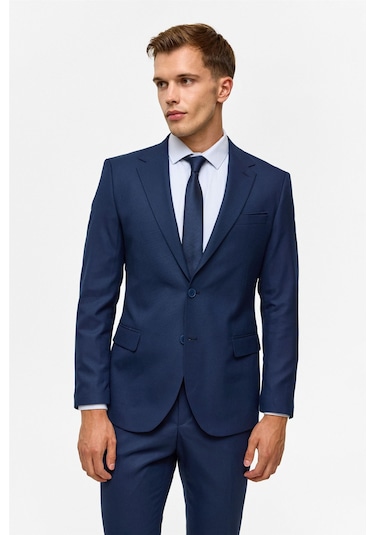 Lacivert Slim Desenli 6 Drop Takım Elbise-38836 Lacivert