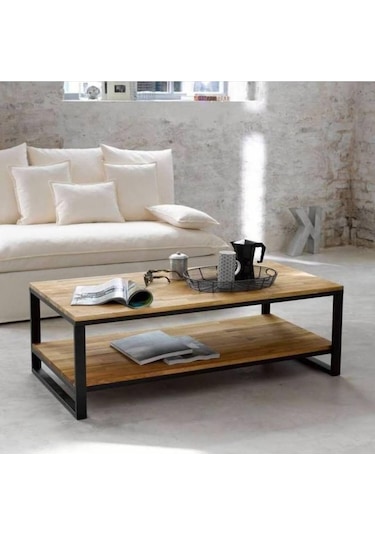 UMUTPARK METAL AYAKLI MASİF AHŞAP ORTA SEHPA.