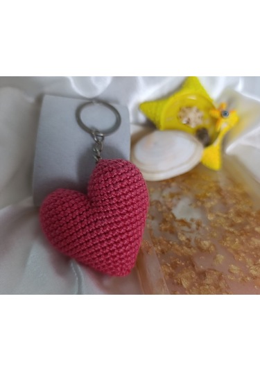Hediyelik Pembe Kalp Amigurumi Anahtarlık Çok Renkli