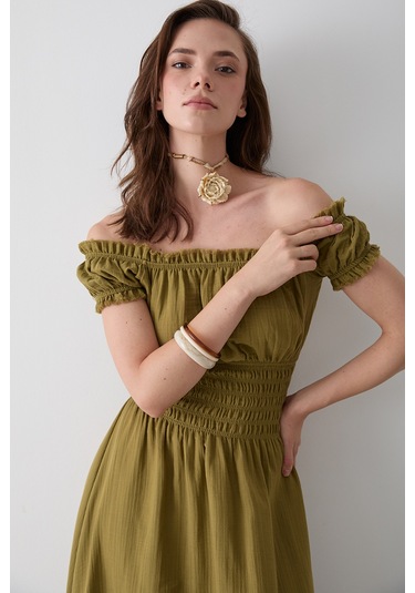 Haki Büzgülü Elbise - 2002 Haki