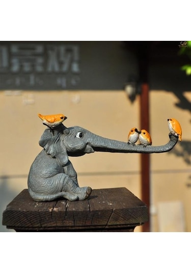 Cajuart Sevimli Fil Ve Kuşlar Dekoratif Minyatür Biblo Ev Dekor