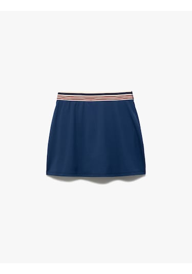 Koton Beli Lastikli Çizgili İnterlok Mini Spor Şort Etek Lacivert 5sak40246nk Lacivert