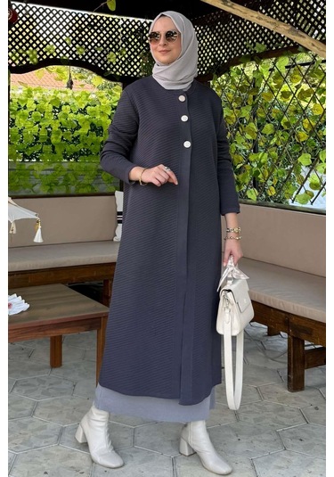 Sinem Çelik Örme Triko Hırka Antrasit Çok Renkli