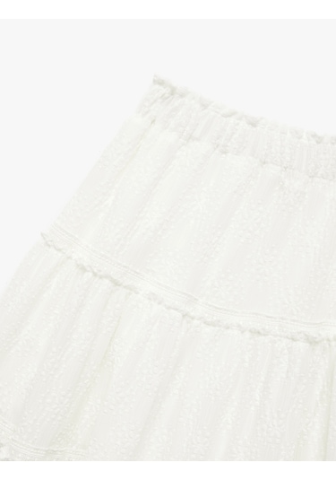 Koton Beli Lastikli Katlı Midi Dantelli Etek Ekru 5skg70101ak Ekru