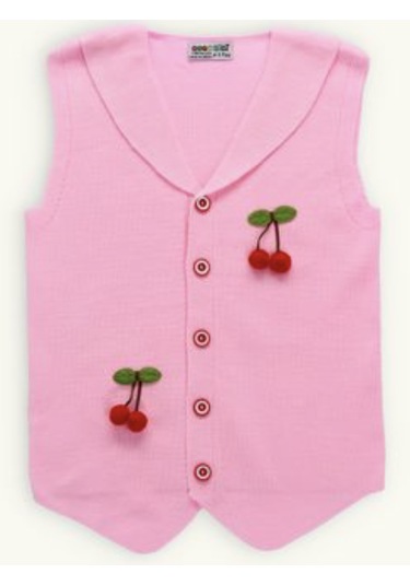 Kirazlı Örme Yelek Pembe