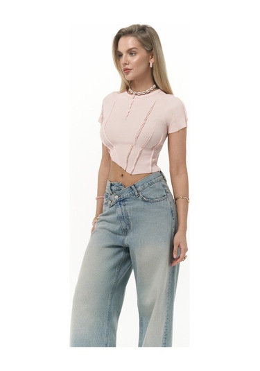 Norris Asimetrik Pembe Crop Pembe