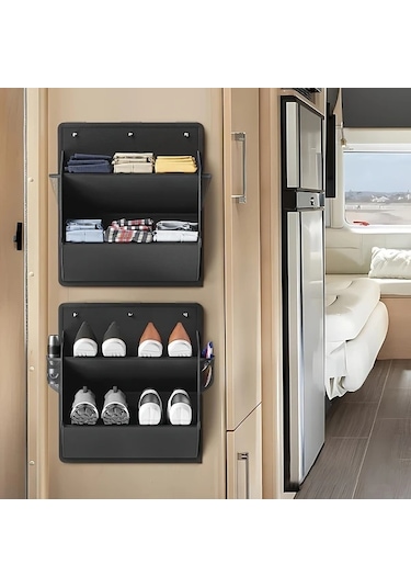 Trendooze 2 Adet Siyah Rv Ayakkabı Saklama Organizasyon Cihazı Kapı Duvar Montajlı