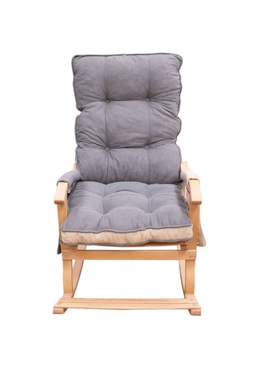 Enda Home Mosso Çift Minderli Ahşap Sallanan Sandalye Tv Baba Koltuğu Dinlenme Koltuğu Gri - Krem