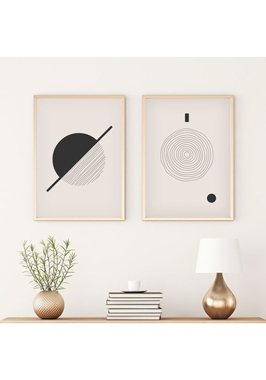 Huhuli Ahşap Çerçeveli Modern Tablo Seti Huhu85